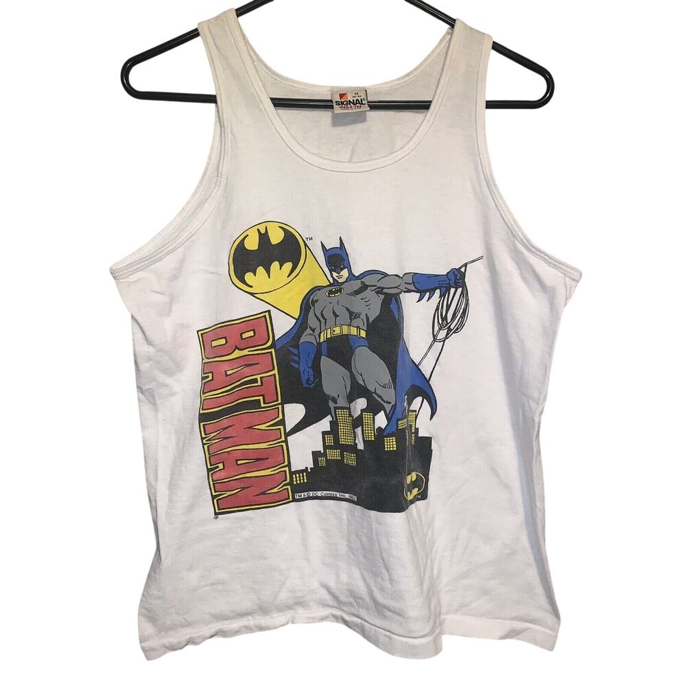 Vintage Batman DC Comics Gotham Bat Signal Vintage 1982 White Tank Top T-Shirt M